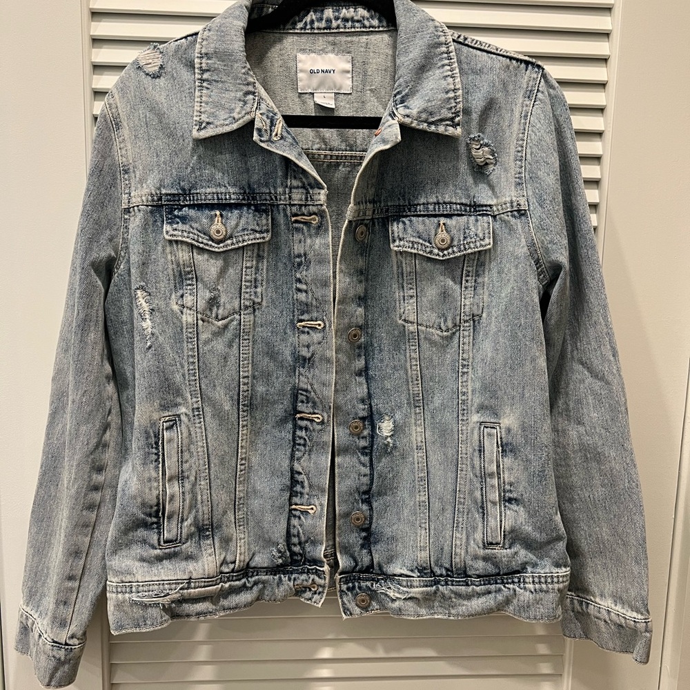 Old Navy Women's Distressed Denim Jacket - Blue